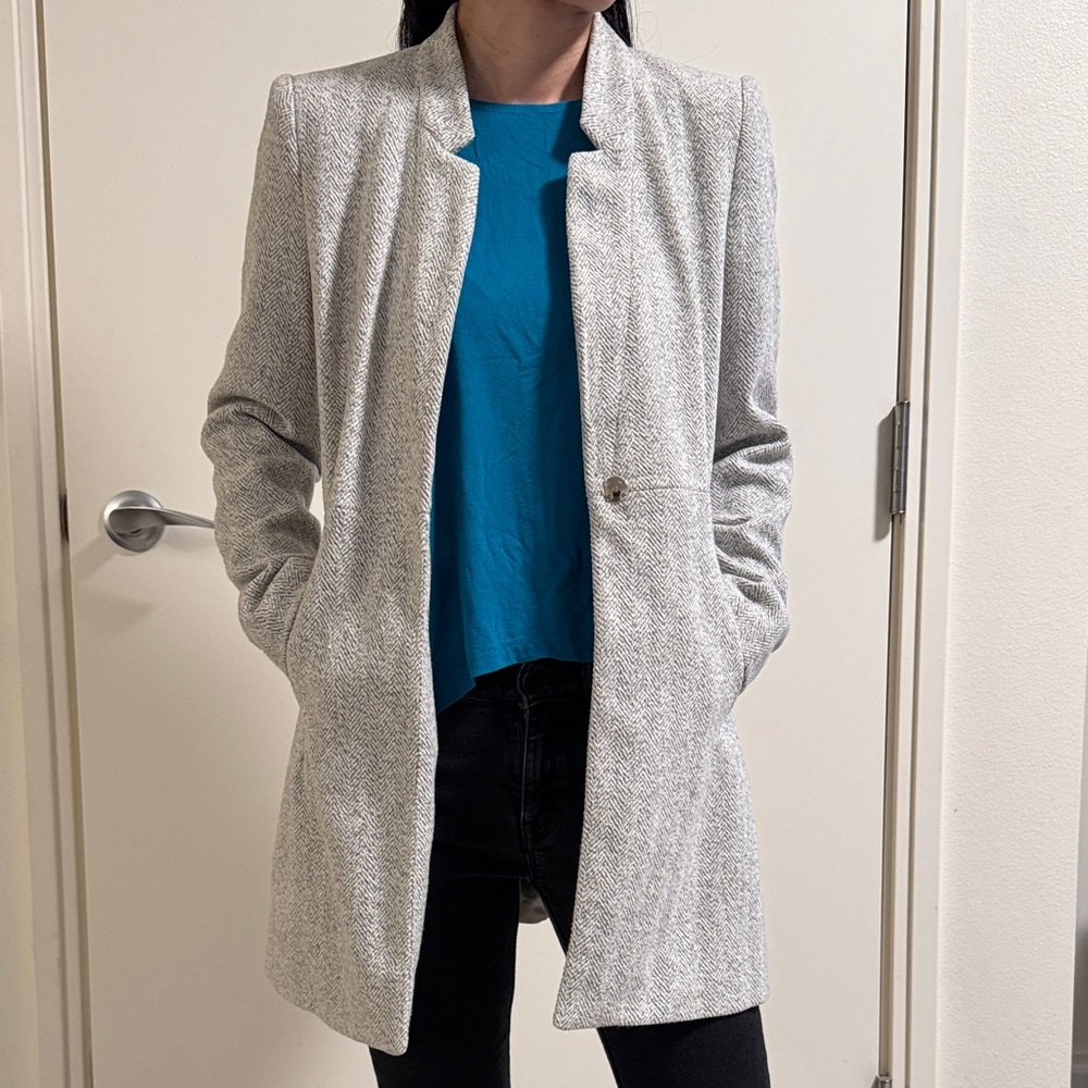 Zara Basic Textured Gray Blazer Coat - image 1